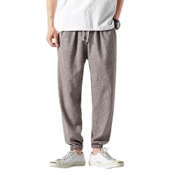 men's cotton linen loose casual trousers Grey 4XL