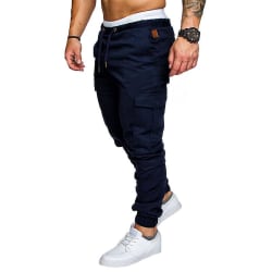 Men's Solid Color Drawstring Jogger Pants Navy Blue L