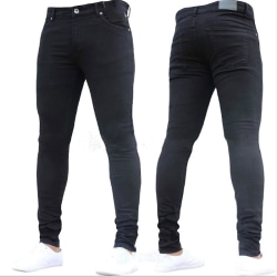Men's Plain Jeans With Pockets Denim Skinny Trousers Black L