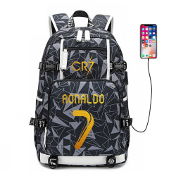 Fodboldstjernen Cristiano Ronaldo CR7 skoletaske stor kapacitet vandtæt skoletaske med USB-port (grå)