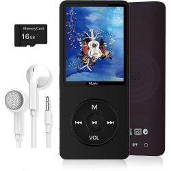 Mp3-spelare, musikspelare med 16gb Micro SD-kort, inbyggd högtalare/foto/videouppspelning/fm-radio/röstinspelare/e-boksläsare, stöder upp till 128gb [gratis