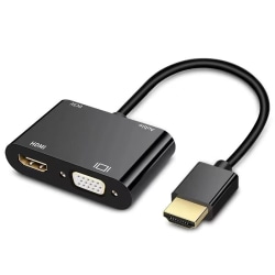 HDMI till VGA HDMI Adapter, Dual Display 4K HDMI till HDMI VGA Splitter Converter med laddningskabel och 3,5 mm ljudkabel för PC, Laptop, Ultrabook, Ras