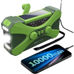 10000 MAH nödradio, solvågsradio, bärbar radio med telefonladdare, grön LED-ficklampa