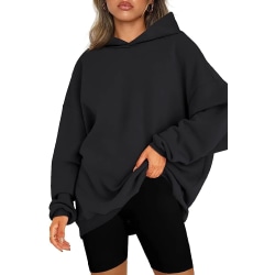 Huvtröjor för kvinnor Oversized huvtröjor Fleece Casual långärmad tröja Lösa lätta höstkläder Black S