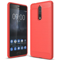 Kolfiber Skal för Nokia 8 Matt Stötsäker Enfärgat Mobilskal Mobi Röd