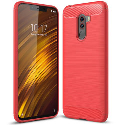 Enfärgat Kolfiber Skal för Xiaomi Pocophone F1 TPU Mobilskydd Te Röd