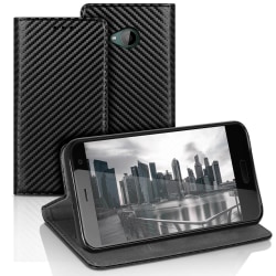 HTC U11 Life Kortfack Kolfiber För kreditkort Konstläder Magnetl Svart