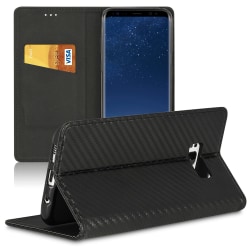 Kolfiber plånbok fodral för Samsung Galaxy S8 Plus TPU Kortfack Svart