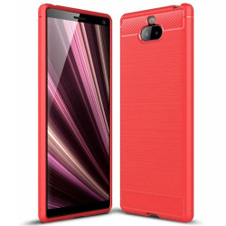 Kolfiber Skal för Sony Xperia 10 Telefon Enfärgat Mobilskydd Sil Röd
