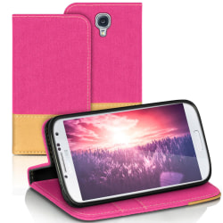 Mobilskal med Kortficka för Samsung Galaxy S4 Mini Denim Konstlä Rosa