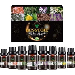 Ekologisk aromaterapi eterisk olja Set 8 flaskor för alla oljespridare, 10 ml