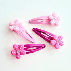 4 hårspännen mini med blomma och pärla rosa