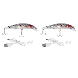 2x USB uppladdningsbar LED-ryckande fiskdrage Elektriskt bete Livsliknande vibrationsfiskedrag Triple Hoo
