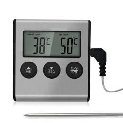 Digital kökstermometer LCD-skärm Lång sond Silver