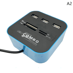 USB Hub Combo 3 portar USB 2.0 mikrokortläsare blue