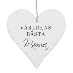 Hjärtformad trä skylt med texten "Världens bästa Mamma" White