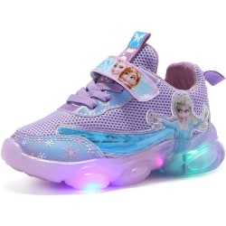 Elsa skor, prinsessa skor, tjejer lysande skor, barn ledde sneakers, pojkar tjejer lätt mesh tyg skor kors träning skor casual kids sneakers C Purple 26