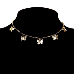 Vackert Guld Halsband Dekorerat med 5 Fina Mönstrade Fjärilar Guld