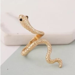 Unik Guld Ring med Mönstrad Orm med Svarta Ögon - Justerbar Guld one size