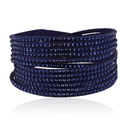 Wrap Läderarmband/Läder Armband med Strass/Rhinestones -Mörk Blå Mörkblå
