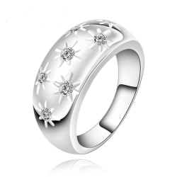 Slät Silver Ring - Blomma / Stjärna med CZ Kristaller - Stl 17,3 Silver