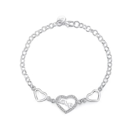 Silver Armband - Hjärta med Glittrande Vita CZ Kristaller / LOVE Silver