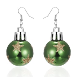 Silver Örhängen till Jul - Gröna Blanka Julkulor & Guld Stjärnor Silver