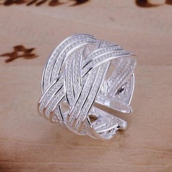 Bred Silver Ring / Silverring med Flätad Design - Justerbar Silver one size
