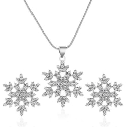 Silver Smyckesset till Jul - Halsband & Örhängen -Snöflinga & CZ Silver