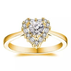 Guld Ring med ett Hjärta & Vita CZ Kristaller - Stl 18 Guld