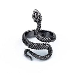 Unik Mörkgrå Silver Ring med Mönstrad Orm / Snake - Justerbar Mörkgrå one size
