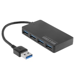 USB 3.0 hub med 4x USB portar (high-speed) - Upp till 5 Gbps Svart