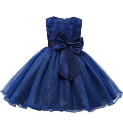Festklänning med Rosett och Blommor - Blå (140) Blue one size