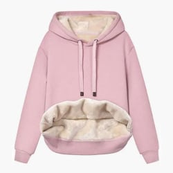Dam Casual Vinter Varm Fleece Fodrad Pullover Hood Sweatshirt Pink XL
