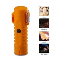 Elektrisk tändare, tändning och belysning 2 i 1 USB -uppladdningsbar dubbelbågsflamlös tändare med ficklampa, vattentät orange 9.6*4.8*3.8cm