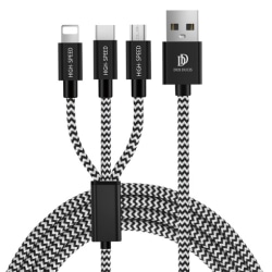 3-i-1-kabel med Lightning, Micro-USB och USB-C Svart (familjekab