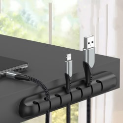 Skrivbordskabelorganisation Silikon USB -kabelupprullare black 3 clips