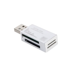Kompakt USB -minneskortläsare | 4 i 1 Silver