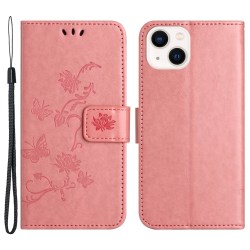 Lædertaske Butterflies iPhone 15 Pink