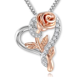 Rose Halsband, Hjärtformat Rose Flower Halsband, Guld+Silver