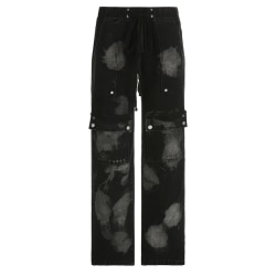 Modejeans mörk punkstil Amerikansk trendig overall ins design utsmetad personlighet tung industri lösa jeansbyxor Black L