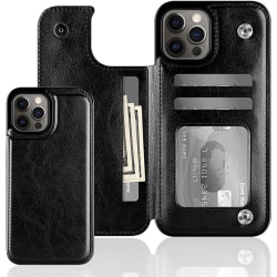 iPhone 13 - Stöttåligt Läderskal med korthållare Nordic® Svart Black Apple iPhone 13