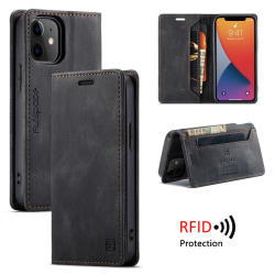iPhone 12/12 Pro -  Premium Läder Fodral RFID Skyddat Svart