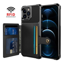iPhone 15 Pro - Stöttåligt Skal Kortfack RFID Skyddat Svart Black
