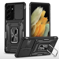 Samsung S22 Ultra - Skal Kameraskydd Stöttåligt Ringhållare Svar Black