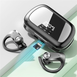 Trådlösa hörlurar 5.3 Bluetooth Magical Support SD-kort TWS Mirror Öronsnäckor Med Öronkrokar För Träning Sport Digital Display Svart