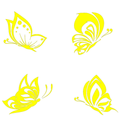 Väggdekor - 4 olika Fjärilar Gul