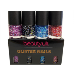 Beauty UK Glitter Nails Polish Set 4x9ml Transparent