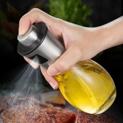 Oljesprayflaska, 200 ml olivoljasprejare med läckagesäker dispenser i rostfritt stål, oljeflaska i glas för BBQ/kök/sal