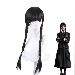 Onsdag Addams Family Wig Flätad svart peruk med smäll kostym